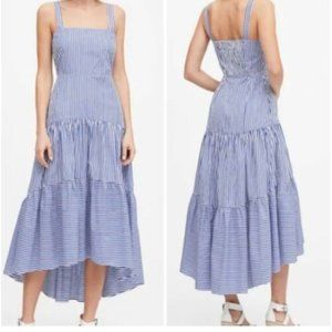 Banana Republic Poplin Tiered Maxi Dress Blue and White Striped, Size 8